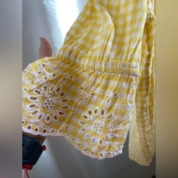 Old Navy Yellow Gingham Off-Shoulder Blouse, Size XS - Picture 5 of 6